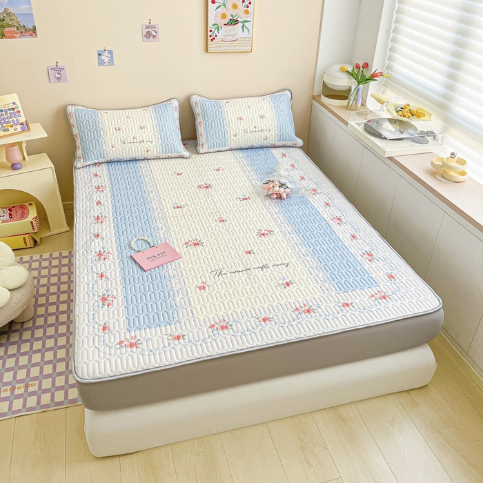 91家纺网 家纺一手货源 找家纺 慕澄家纺 2023新款大版床笠款乳胶凉席 床笠款-荼蘼花开