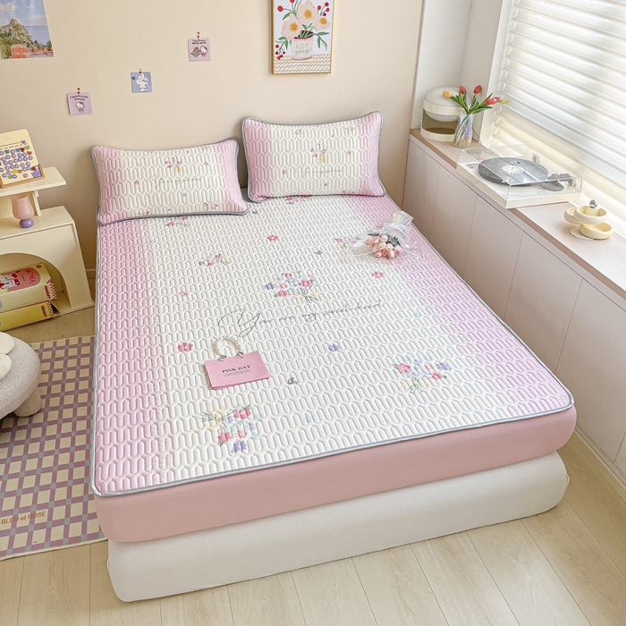 91家纺网 家纺一手货源 找家纺 慕澄家纺 2023新款大版床笠款乳胶凉席 床笠款-粉色心情