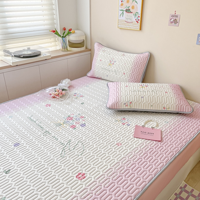 91家纺网 家纺一手货源 找家纺 慕澄家纺 2023新款大版床笠款乳胶凉席 床笠款-粉色心情