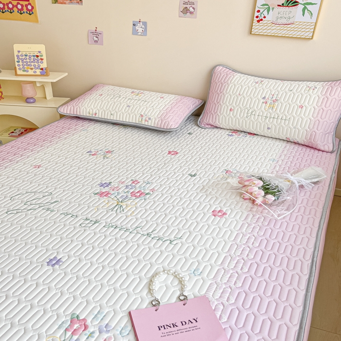 91家纺网 家纺一手货源 找家纺 慕澄家纺 2023新款大版床笠款乳胶凉席 床笠款-粉色心情