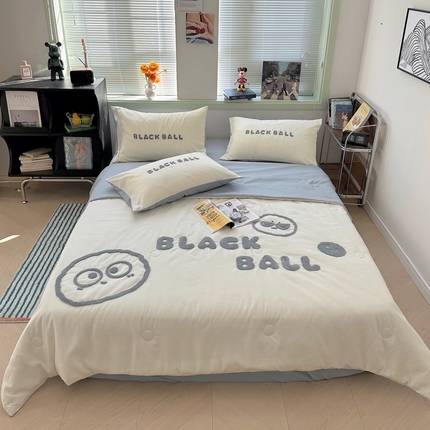 眠帛 2024新款A类水洗棉毛巾绣夏被四件套—精灵系列 精灵蓝灰