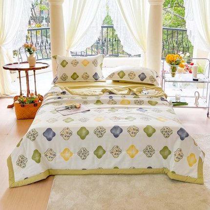 91家纺网 家纺一手货源 找家纺 （总）33家纺2024新款A类水洗棉麻双层纱印花大豆被夏被四件套风格一