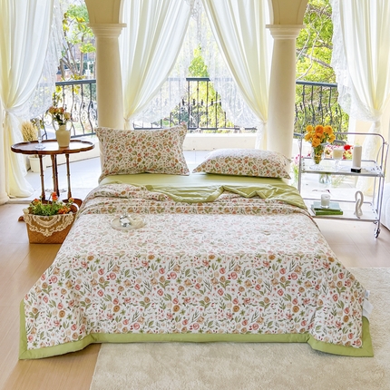 91家纺网 家纺一手货源 找家纺 （总）33家纺2024新款A类水洗棉麻双层纱印花大豆被夏被四件套风格一