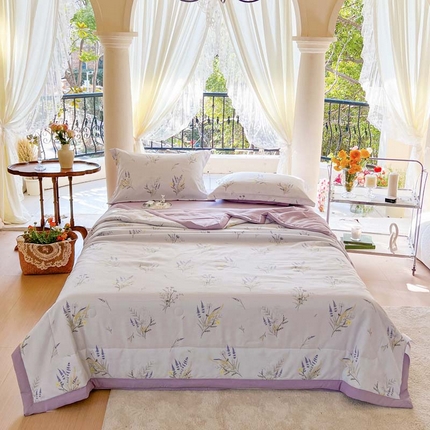 91家纺网 家纺一手货源 找家纺 （总）33家纺2024新款A类水洗棉麻双层纱印花大豆被夏被四件套风格一