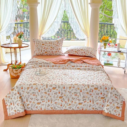 91家纺网 家纺一手货源 找家纺 （总）33家纺2024新款A类水洗棉麻双层纱印花大豆被夏被四件套风格一