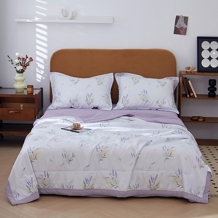 91家纺网 家纺一手货源 找家纺 总33家纺 2024新款A类水洗棉麻双层纱印花大豆被夏被四件套风格二