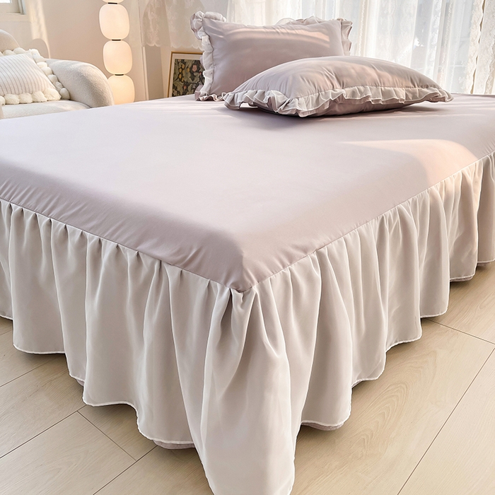 91家纺网 家纺一手货源 找家纺 简爱 2025新款水洗棉雪纺双层花边四件套 高级灰