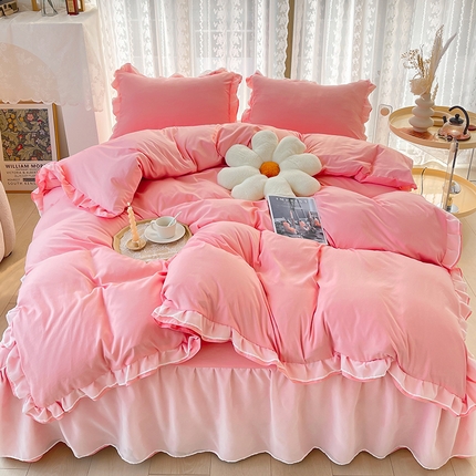 简爱 2025新款水洗棉雪纺双层花边四件套 告白玉