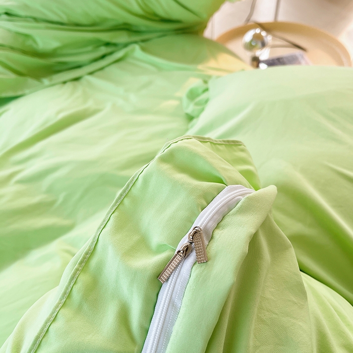 91家纺网 家纺一手货源 找家纺 简爱 2025新款水洗棉雪纺双层花边四件套 抹茶绿