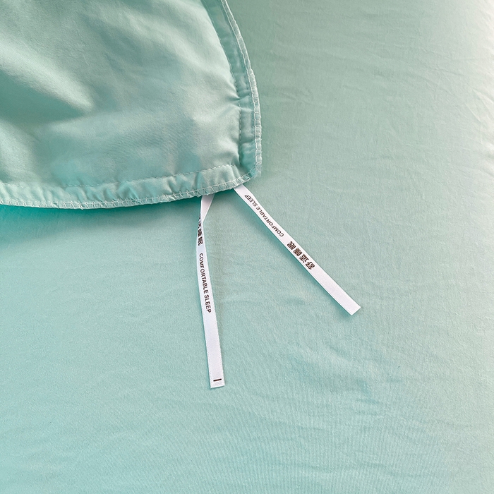 91家纺网 家纺一手货源 找家纺 简爱 2025新款水洗棉雪纺双层花边四件套 夏日蓝