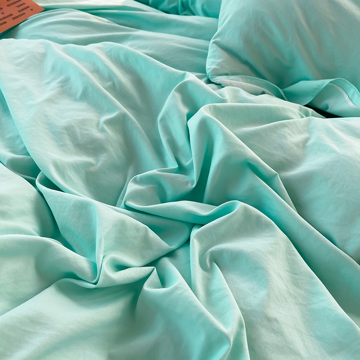 91家纺网 家纺一手货源 找家纺 简爱 2025新款水洗棉雪纺双层花边四件套 夏日蓝