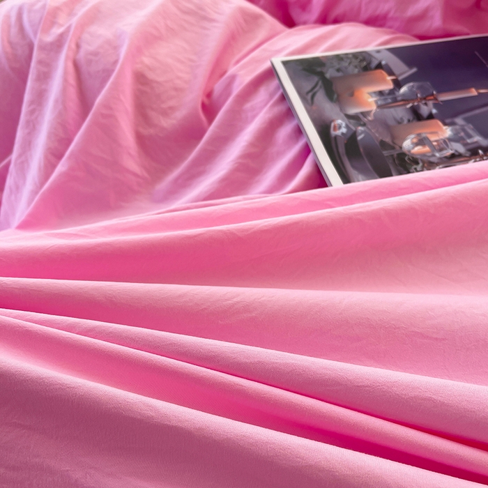 91家纺网 家纺一手货源 找家纺 简爱 2025新款水洗棉雪纺双层花边四件套 胭脂粉