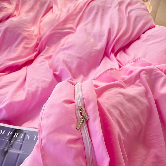 91家纺网 家纺一手货源 找家纺 简爱 2025新款水洗棉雪纺双层花边四件套 胭脂粉