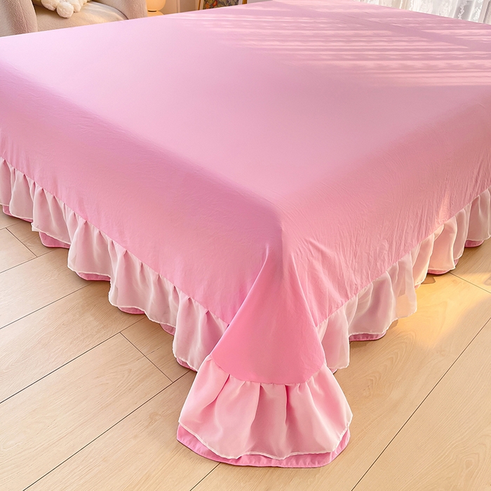 91家纺网 家纺一手货源 找家纺 简爱 2025新款水洗棉雪纺双层花边四件套 胭脂粉