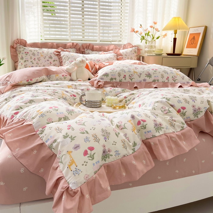 91家纺网 家纺一手货源 找家纺 （总）简爱 2025新款13372韩版纯棉花边四件套