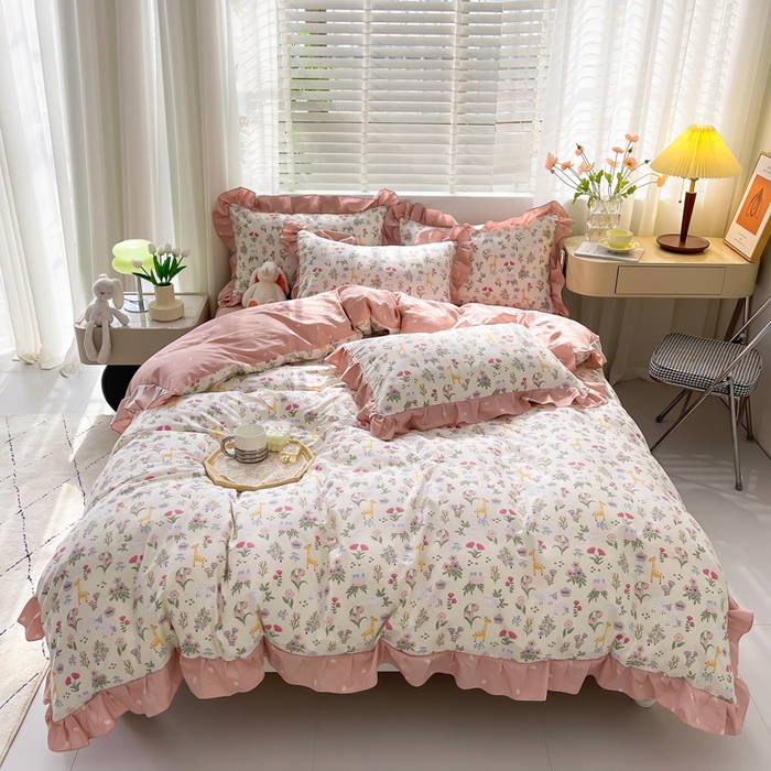 91家纺网 家纺一手货源 找家纺 （总）简爱 2025新款13372韩版纯棉花边四件套