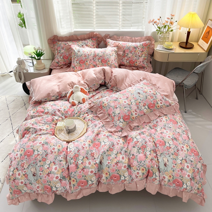 91家纺网 家纺一手货源 找家纺 简爱 2025新款13372韩版纯棉花边四件套 爱莲娜