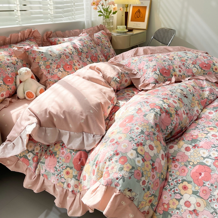 91家纺网 家纺一手货源 找家纺 简爱 2025新款13372韩版纯棉花边四件套 爱莲娜