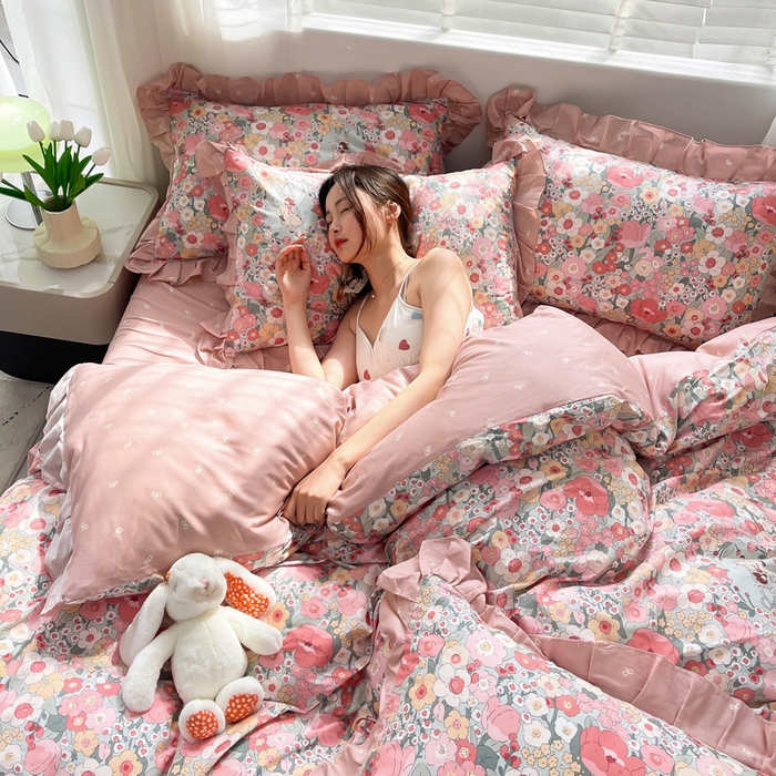 91家纺网 家纺一手货源 找家纺 简爱 2025新款13372韩版纯棉花边四件套 爱莲娜