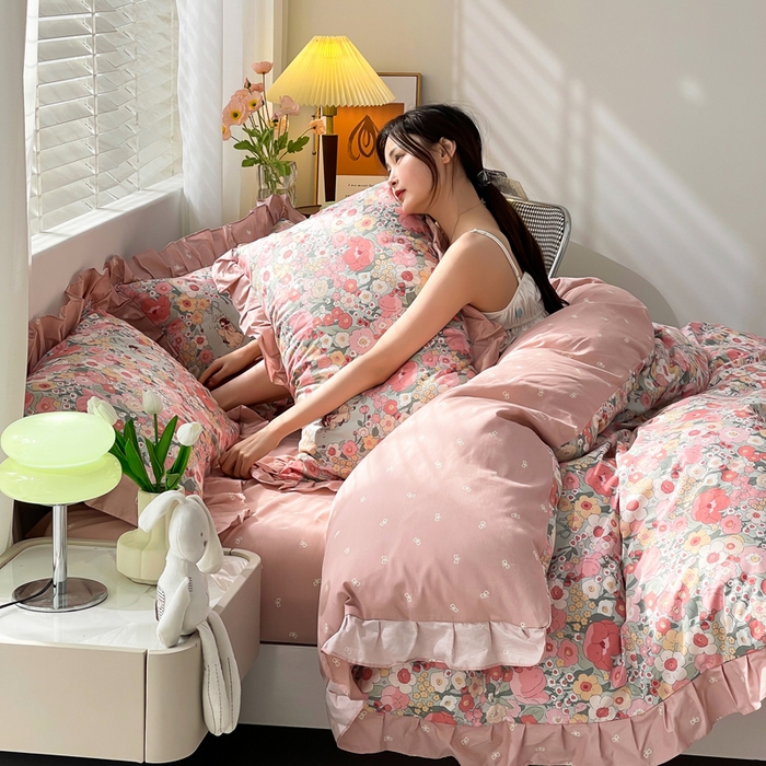 91家纺网 家纺一手货源 找家纺 简爱 2025新款13372韩版纯棉花边四件套 爱莲娜