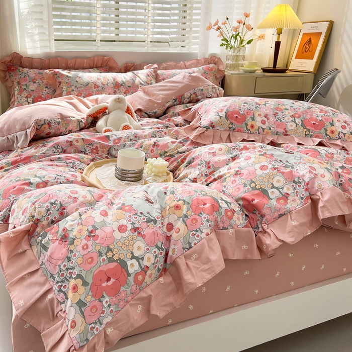 91家纺网 家纺一手货源 找家纺 简爱 2025新款13372韩版纯棉花边四件套 爱莲娜