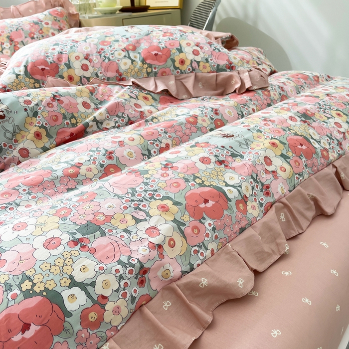 91家纺网 家纺一手货源 找家纺 简爱 2025新款13372韩版纯棉花边四件套 爱莲娜