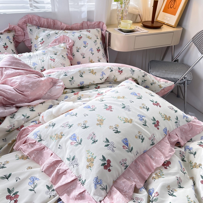 91家纺网 家纺一手货源 找家纺 简爱 2025新款13372韩版纯棉花边四件套 百花谷