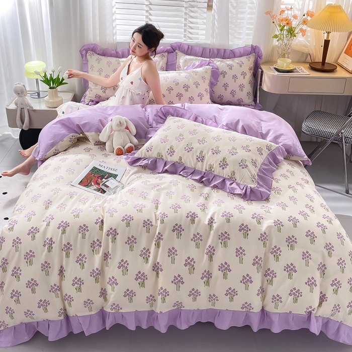 91家纺网 家纺一手货源 找家纺 简爱 2025新款13372韩版纯棉花边四件套 花颂