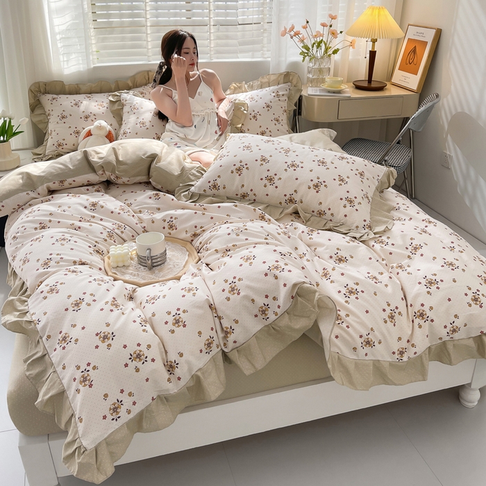 91家纺网 家纺一手货源 找家纺 简爱 2025新款13372韩版纯棉花边四件套 百花谷