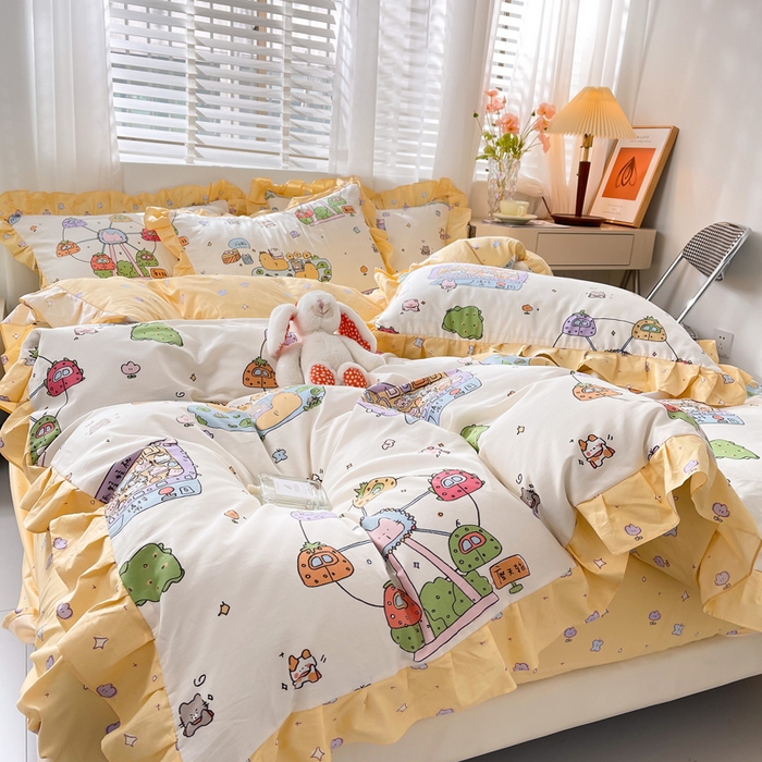 91家纺网 家纺一手货源 找家纺 简爱 2025新款13372韩版纯棉花边四件套 欢乐谷