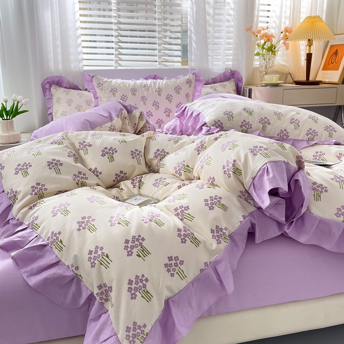 91家纺网 家纺一手货源 找家纺 简爱 2025新款13372韩版纯棉花边四件套 花颂