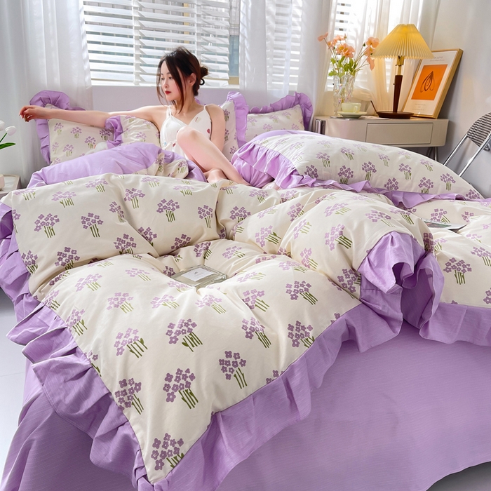 91家纺网 家纺一手货源 找家纺 简爱 2025新款13372韩版纯棉花边四件套 花颂