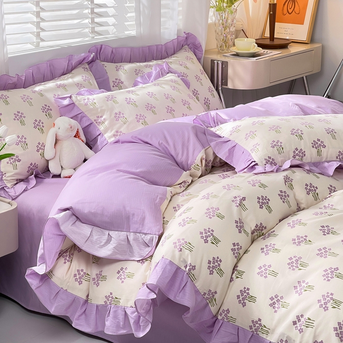 91家纺网 家纺一手货源 找家纺 简爱 2025新款13372韩版纯棉花边四件套 花颂