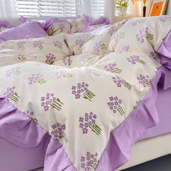 91家纺网 家纺一手货源 找家纺 简爱 2025新款13372韩版纯棉花边四件套 花颂