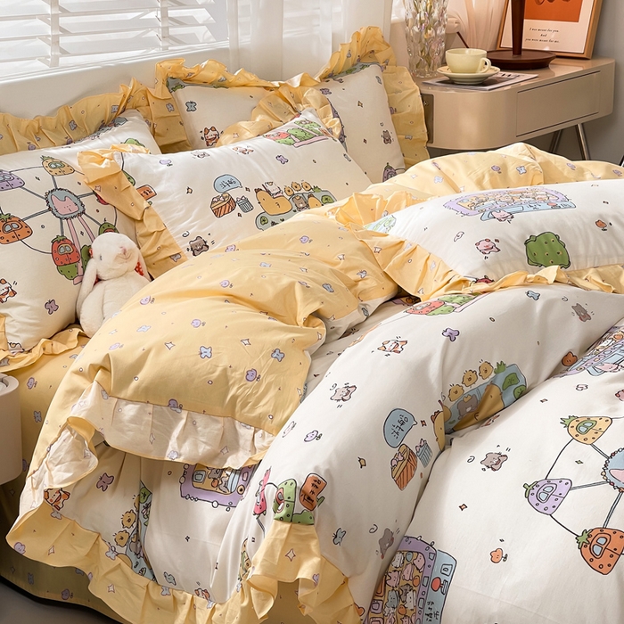 91家纺网 家纺一手货源 找家纺 简爱 2025新款13372韩版纯棉花边四件套 欢乐谷