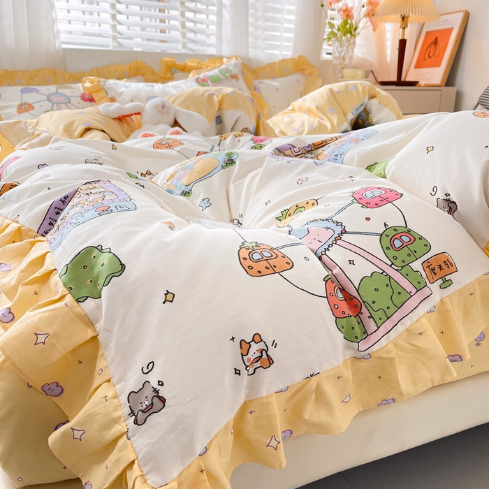 91家纺网 家纺一手货源 找家纺 简爱 2025新款13372韩版纯棉花边四件套 欢乐谷