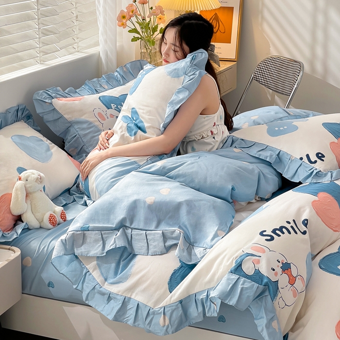 91家纺网 家纺一手货源 找家纺 简爱 2025新款13372韩版纯棉花边四件套 恋爱季