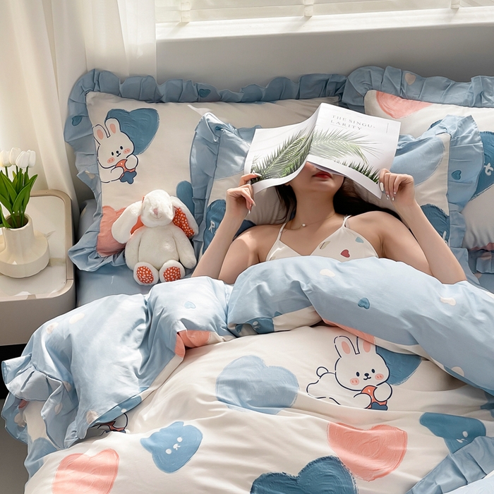 91家纺网 家纺一手货源 找家纺 简爱 2025新款13372韩版纯棉花边四件套 恋爱季