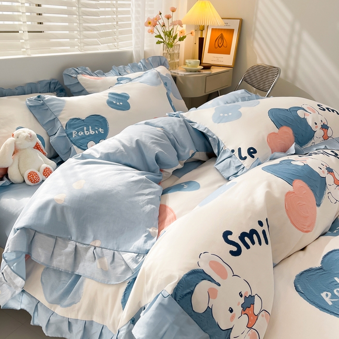 91家纺网 家纺一手货源 找家纺 简爱 2025新款13372韩版纯棉花边四件套 恋爱季