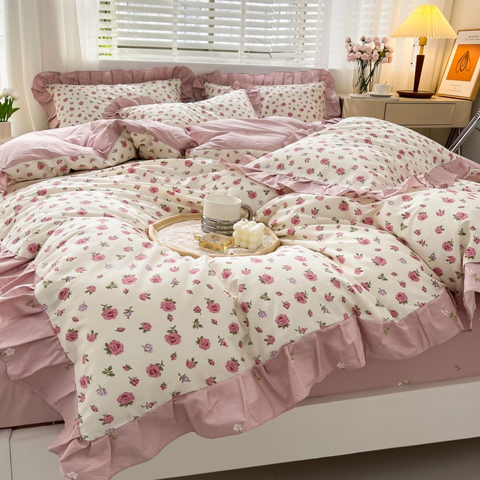 91家纺网 家纺一手货源 找家纺 简爱 2025新款13372韩版纯棉花边四件套 美宣