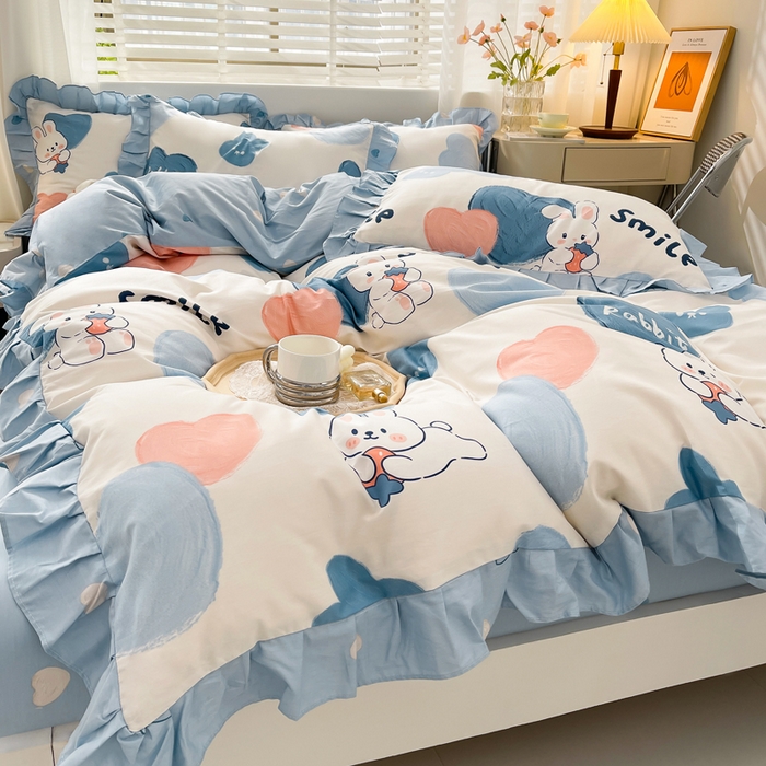 91家纺网 家纺一手货源 找家纺 简爱 2025新款13372韩版纯棉花边四件套 恋爱季