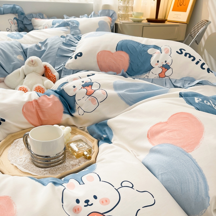 91家纺网 家纺一手货源 找家纺 简爱 2025新款13372韩版纯棉花边四件套 恋爱季