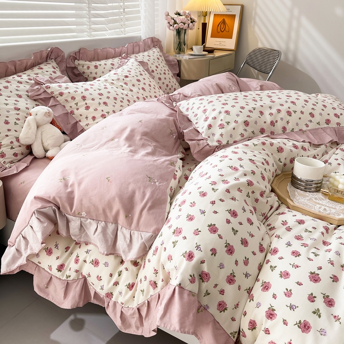 91家纺网 家纺一手货源 找家纺 简爱 2025新款13372韩版纯棉花边四件套 美宣