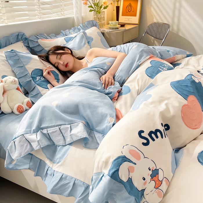 91家纺网 家纺一手货源 找家纺 简爱 2025新款13372韩版纯棉花边四件套 恋爱季