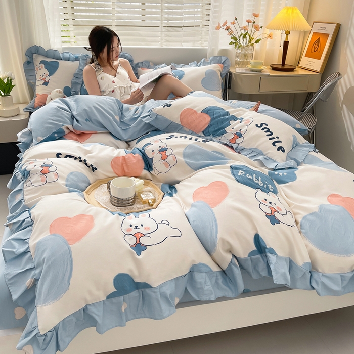 91家纺网 家纺一手货源 找家纺 简爱 2025新款13372韩版纯棉花边四件套 恋爱季