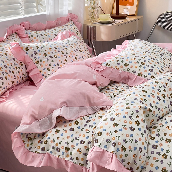 91家纺网 家纺一手货源 找家纺 简爱 2025新款13372韩版纯棉花边四件套 宁静