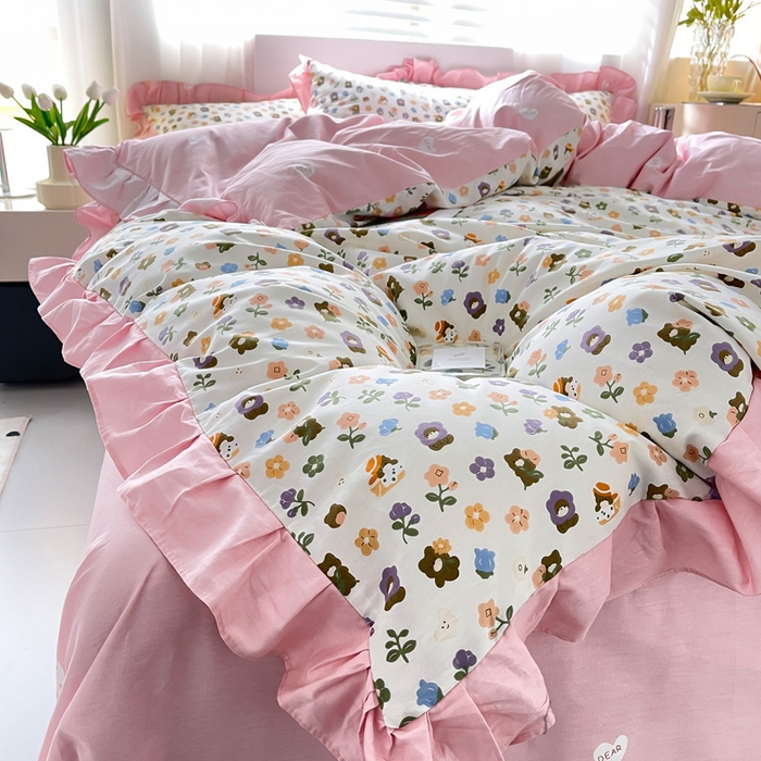 91家纺网 家纺一手货源 找家纺 简爱 2025新款13372韩版纯棉花边四件套 宁静