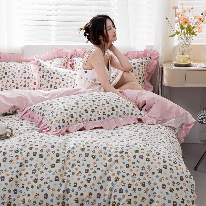 91家纺网 家纺一手货源 找家纺 简爱 2025新款13372韩版纯棉花边四件套 宁静