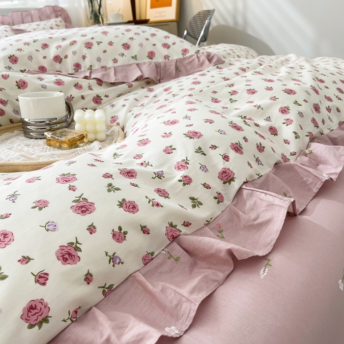 91家纺网 家纺一手货源 找家纺 简爱 2025新款13372韩版纯棉花边四件套 美宣