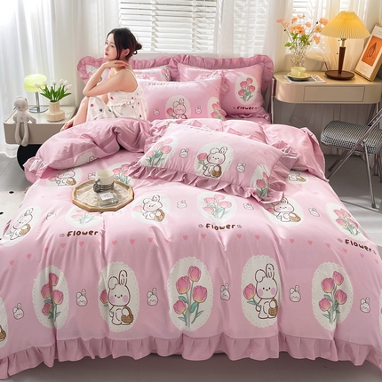 简爱 2025新款13372韩版纯棉花边四件套 提花兔
